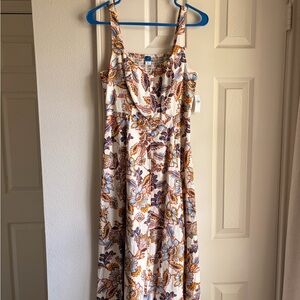 Old Navy White Maxi Dress with Blue & Mustard Floral Print